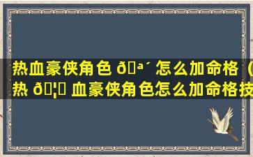 热血豪侠角色 🪴 怎么加命格（热 🦉 血豪侠角色怎么加命格技能）